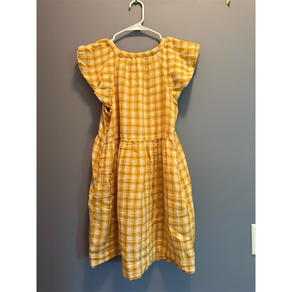 Old Navy Dress Womens Size M Yellow Plaid Flutter Sleeve V-Neck Tiered - Picture 6 of 10